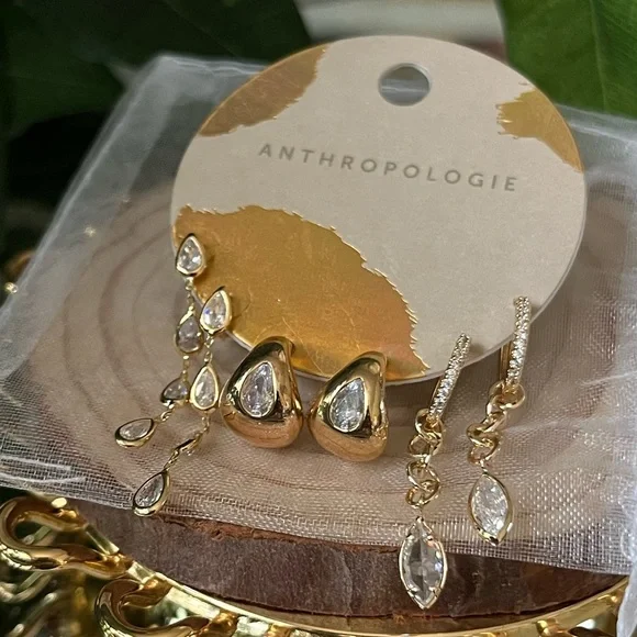 Anthropologie Gold and Crystal Teardrop Earrings - Picture 2 of 2